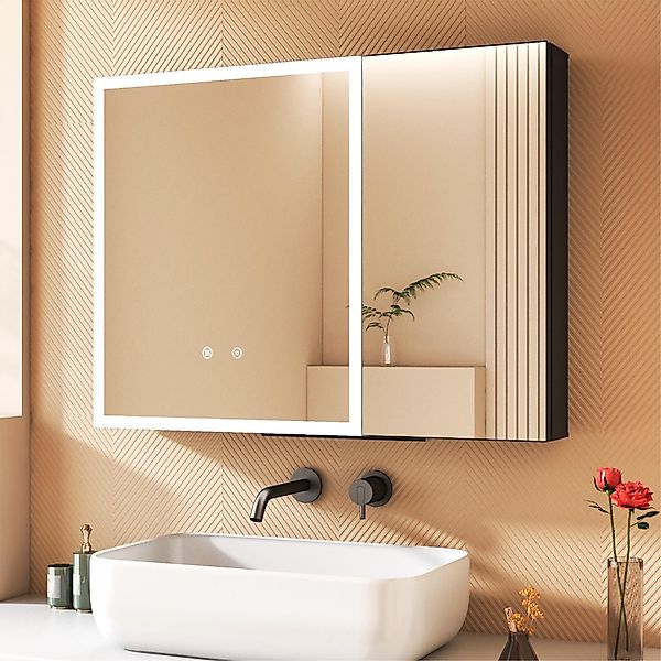 WDWRITTI Spiegelschrank Bad 80x60cm Badezimmerspiegelschrank LED günstig online kaufen