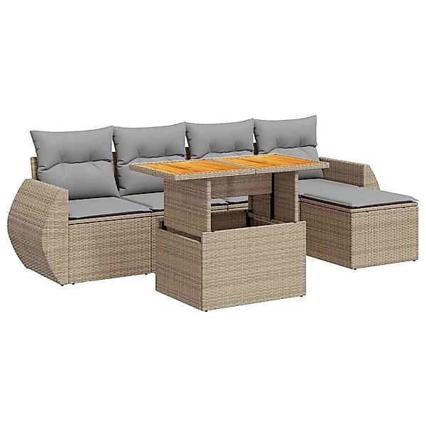 vidaXL 6-Tlg Garten-Sofagarnitur mit Kissen Beige Poly Rattan 3327251 günstig online kaufen