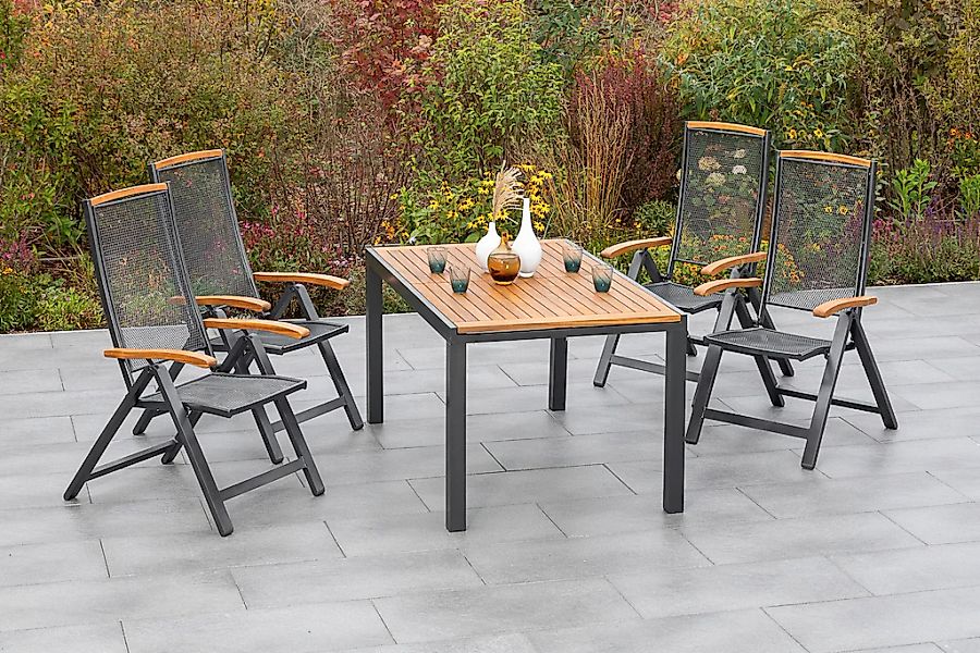 MERXX Garten-Essgruppe "Tilos", (5 tlg.), 4 Klappsessel mit ausziehbarem Ti günstig online kaufen