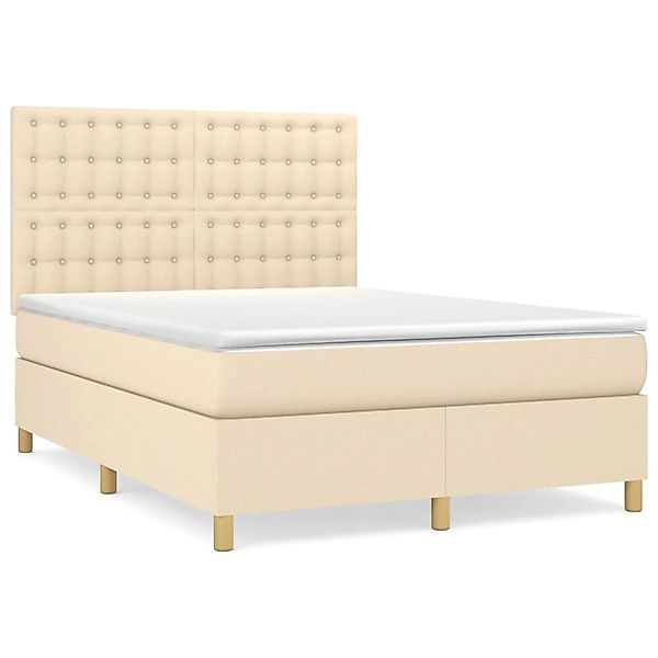 vidaXL Boxspringbett Boxspringbett mit Matratze Creme 140x190 cm Stoff Bett günstig online kaufen