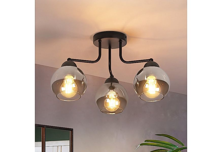 Nettlife Deckenleuchte Glas Schwarz Vintage 3/5 flammig E27 Industrial Flur günstig online kaufen