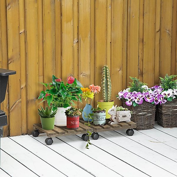 Outsunny 2er-Set Pflanzenroller  Rollbarer Pflanzenständer mit Bremsen, Dun günstig online kaufen