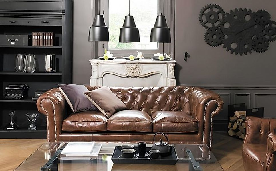 Xlmoebel Sofa Neues braunes 3-Sitzer Chesterfield-Sofa mit Design aus Leder günstig online kaufen