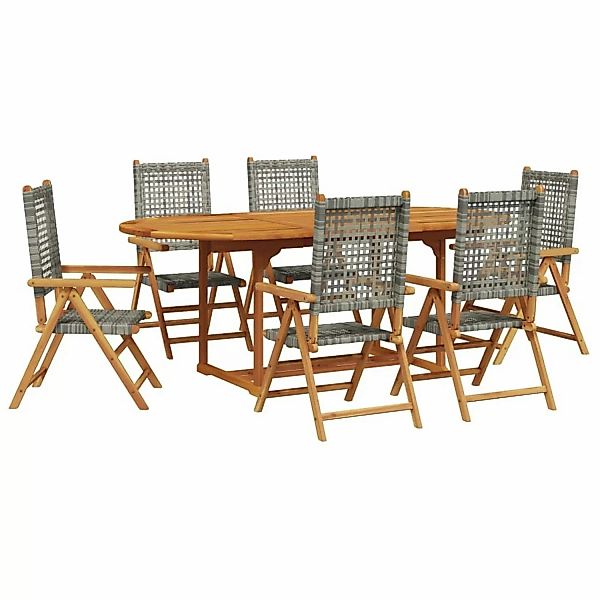 vidaXL 7-tlg Garten-Essgruppe Poly Rattan und Massivholz Grau Modell 1 günstig online kaufen