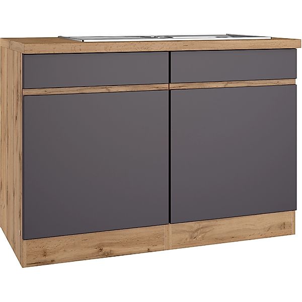 Held Möbel Küchen-Spülenunterschrank Turin 120 cm mit 2 Türen Graphit/Wotan günstig online kaufen