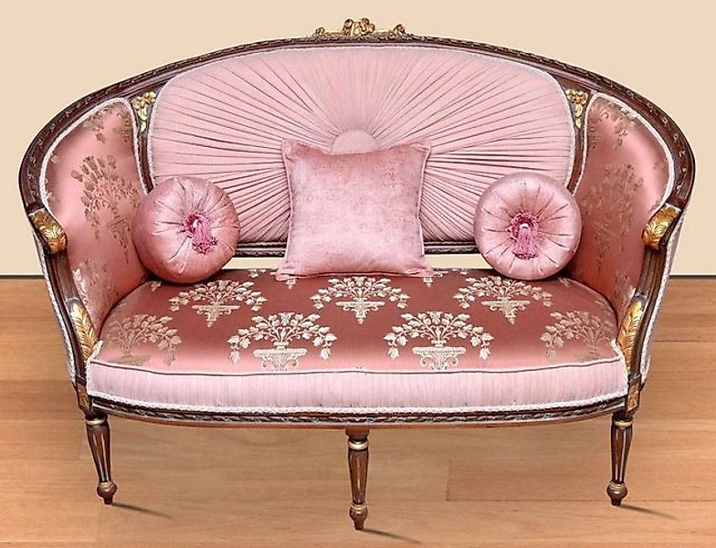 Casa Padrino Sofa Barock Sofa Rosa Muster / Braun / Gold - Handgefertigtes günstig online kaufen