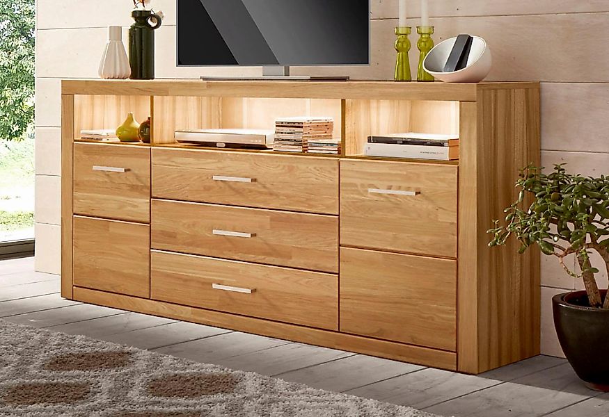 Home affaire Sideboard "Ribe,180cm breit, Fronten Massivholz,7 Fächer", Hol günstig online kaufen