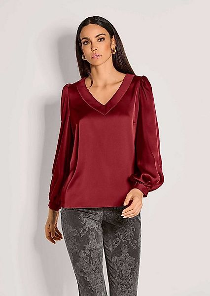 MADELEINE Langarmbluse Elegante Bluse mit V-Ausschnitt Satin-Glanz, V-Aussc günstig online kaufen