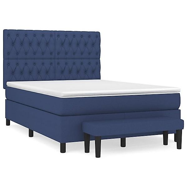 vidaXL Boxspringbett Boxspringbett mit Matratze Blau 140x190 cm Stoff Bett günstig online kaufen