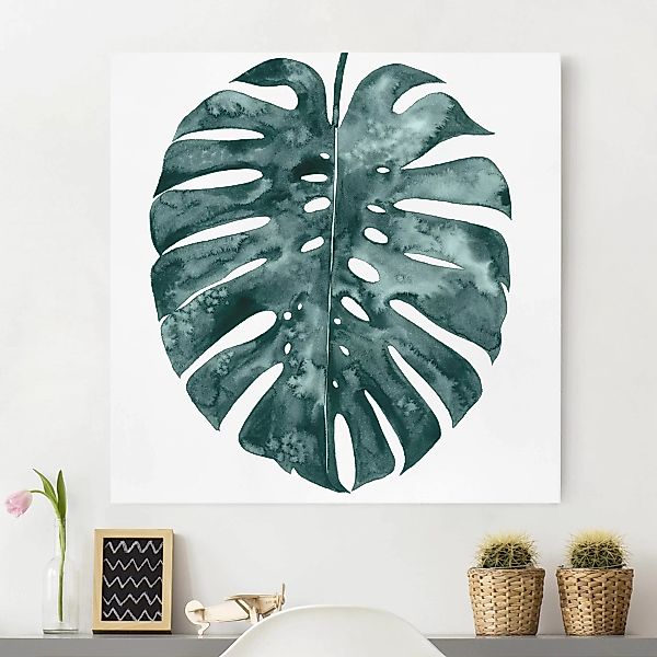 Leinwandbild - Quadrat Smaragdgrüne Monstera Deliciosa günstig online kaufen