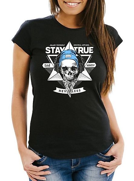Neverless Print-Shirt Damen T-Shirt Totenkopf Kopfhörer Stay True Hipster S günstig online kaufen