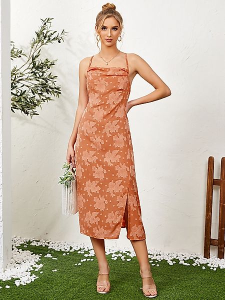 Drape Sagging Blumendruck Backless Tie-up Design Midi-Kleid günstig online kaufen