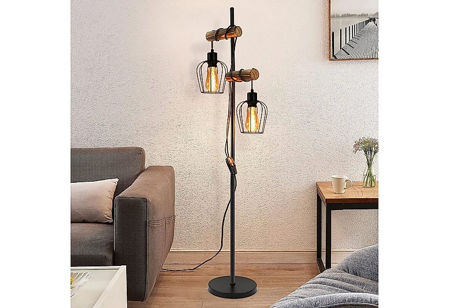 Nettlife Stehlampe Stehleuchte 2 Leuchtmittel Retro aus Holz 151cm, mit Kip günstig online kaufen
