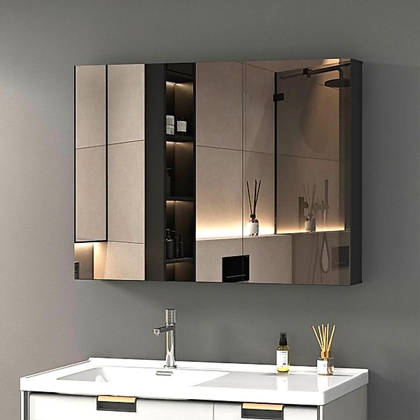 WDWRITTI Badezimmerspiegelschrank Aluminium Spiegelschrank Bad Schwarz günstig online kaufen