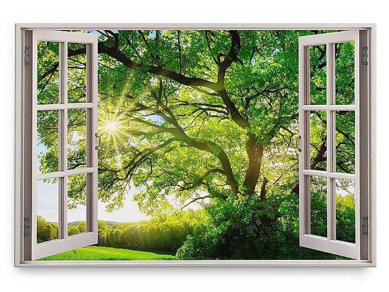 Sinus Art Leinwandbild Wandbild 120x80cm Fensterbild Grüne Baumkrone Baum N günstig online kaufen