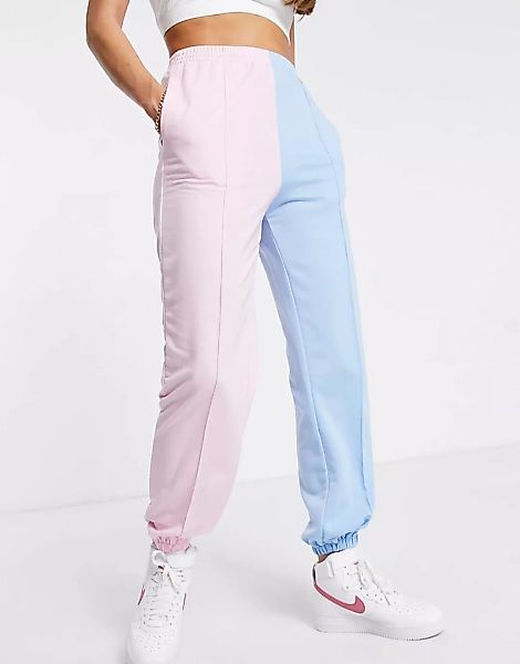 Love & Other Things – Jogginghose in rosafarbenem und blauem Farbblockdesig günstig online kaufen