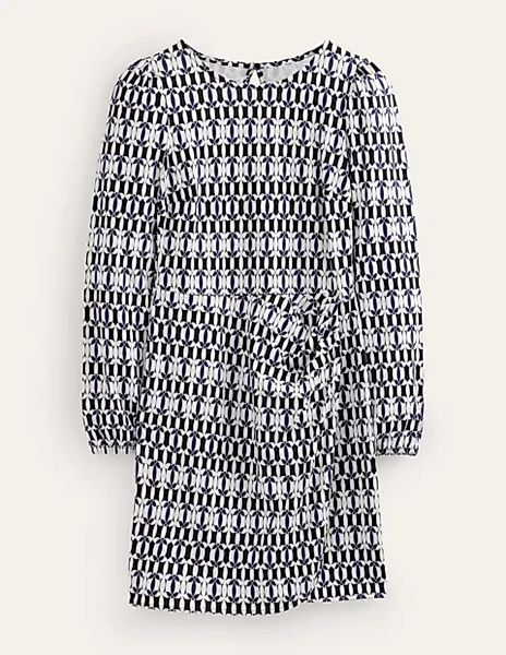 Jersey-Minikleid in Wickeloptik Damen Boden, Schwarz, Geometrische Formen günstig online kaufen