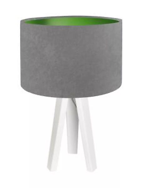 Tischlampe Grau Grün 46cm Holz Dreibein Retro JERRY günstig online kaufen