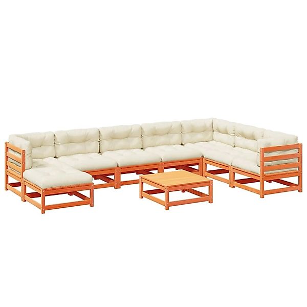 vidaXL 9-Tlg Garten-Sofagarnitur mit Kissen Wachsbraun Kiefernholz 3299586 günstig online kaufen
