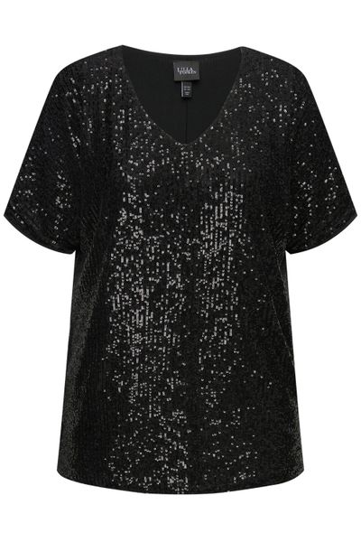 Ulla Popken T-Shirt Pailletten-Shirt Oversized V-Ausschnitt günstig online kaufen