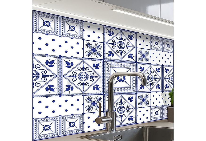 KitchenYeah Küchenrückwand selbstklebend Fliesen - Muster - Delfter Blau, ( günstig online kaufen
