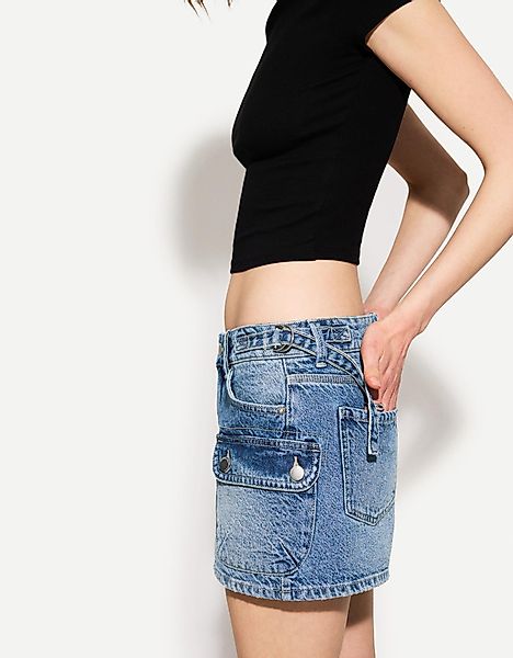 Bershka Mini-Denimrock Mit Bändern Damen 36 Ausgewaschenes Blau günstig online kaufen