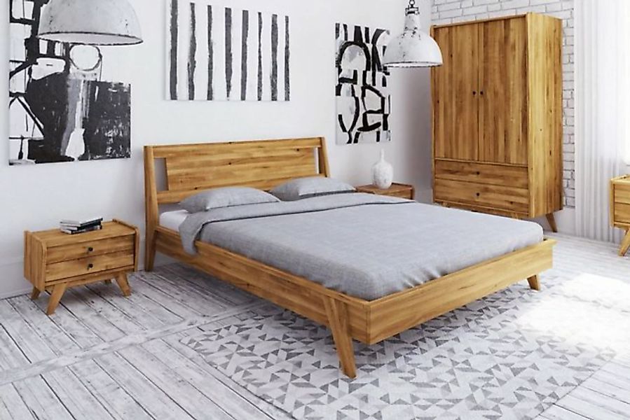 Natur24 Einzelbett Bett Jetro 2 Sonderlänge 140x220 Wildeiche Holzkopfteil günstig online kaufen