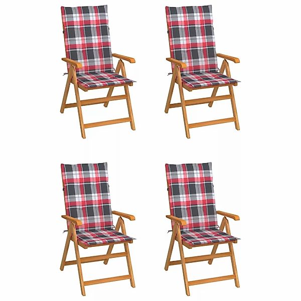 Gartenstühle 4 Stk. Rote Karomuster-kissen Massivholz Teak günstig online kaufen