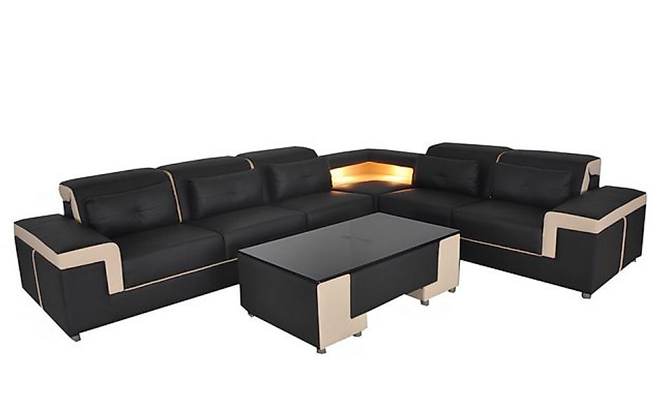 JVmoebel Ecksofa Leder Sofa Moderne Couch Design Wohnlandschaft + Tisch Eck günstig online kaufen