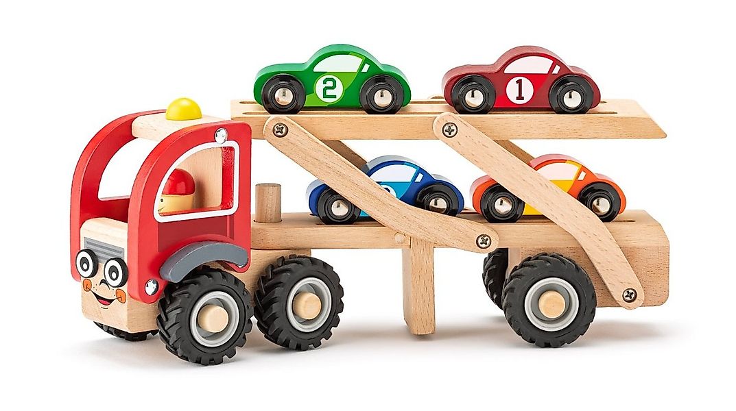 Woodyland Spielzeug-Auto 90790 Holz-Truck und 2 stöckiger Anhänger mit 4 fa günstig online kaufen