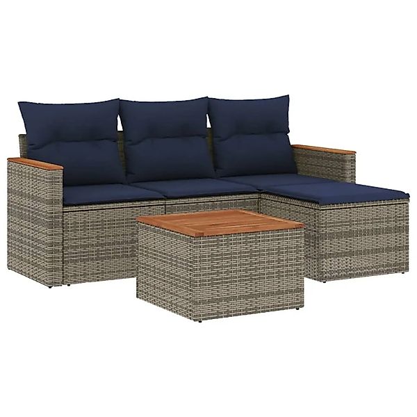 vidaXL 5-Tlg Gartensofa-Set mit Kissen Grau Polyrattan 3225914 günstig online kaufen