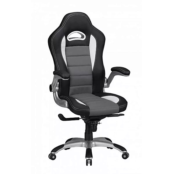 Moderner Gaming Stuhl mit Racer Rückenlehne Schwarz - Grau - Weiß günstig online kaufen