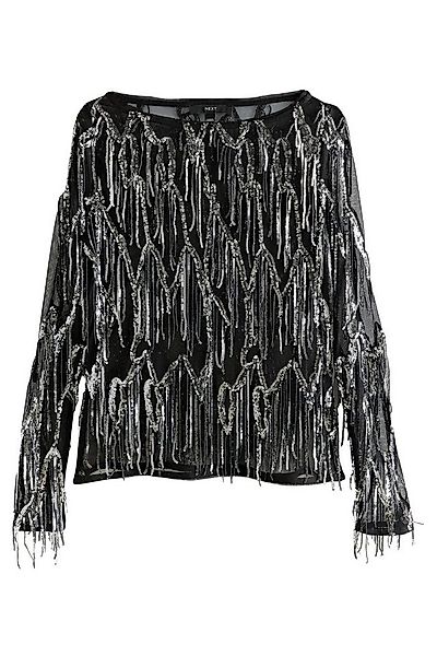 Next Langarmbluse Oberteil mit Kerbausschnitt, Pailletten + Fransen (1-tlg) günstig online kaufen