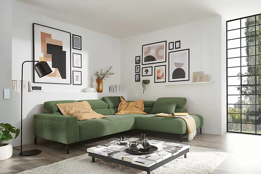 KAWOLA Sofa DELIA Ecksofa Feincord olivgrün günstig online kaufen