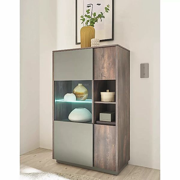 Highboard mit Beleuchtung in Eiche mit anthrazit LAFAYETE-61 günstig online kaufen