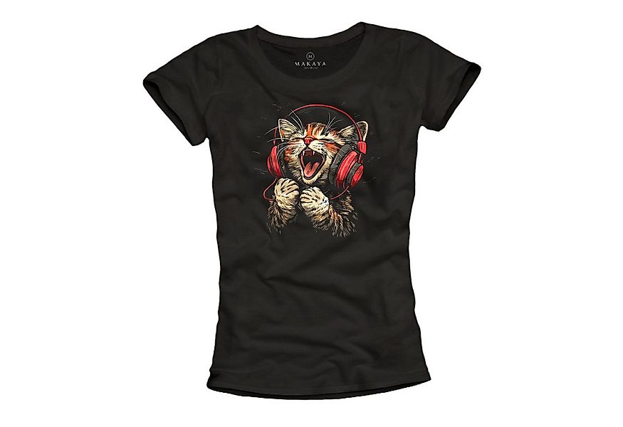 MAKAYA T-Shirt Damen Top mit DJ Katzenmotiv Print – Lustiger Look für Musik günstig online kaufen
