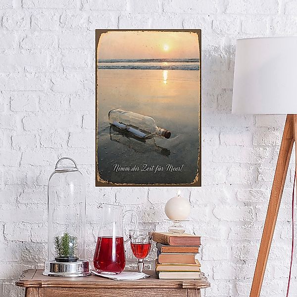 queence Metallbild "Flaschenpost", Strand-Schriftzug-Meer-Strand, (1 St.), günstig online kaufen