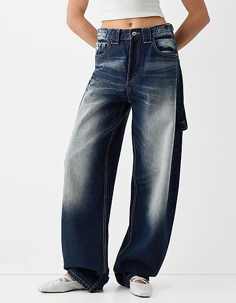 Bershka Baggy-Jeans Im Workwear-Look Damen 38 Marinenblau günstig online kaufen