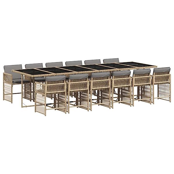 vidaXL 13-Tlg Garten-Essgruppe mit Kissen Beigemischung Poly Rattan 3211668 günstig online kaufen