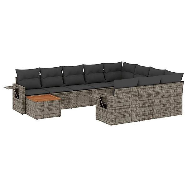 vidaXL 11-Tlg Garten-Sofagarnitur mit Kissen Grau Poly Rattan 3224751 günstig online kaufen