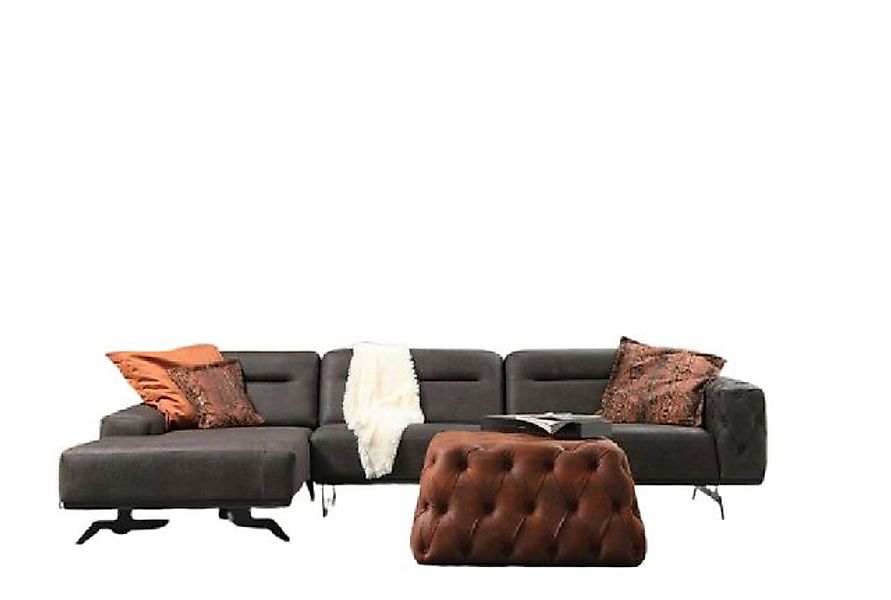Xlmoebel Ecksofa Eckcouch in L-Form, graues Polstersofa mit Ottomane aus St günstig online kaufen