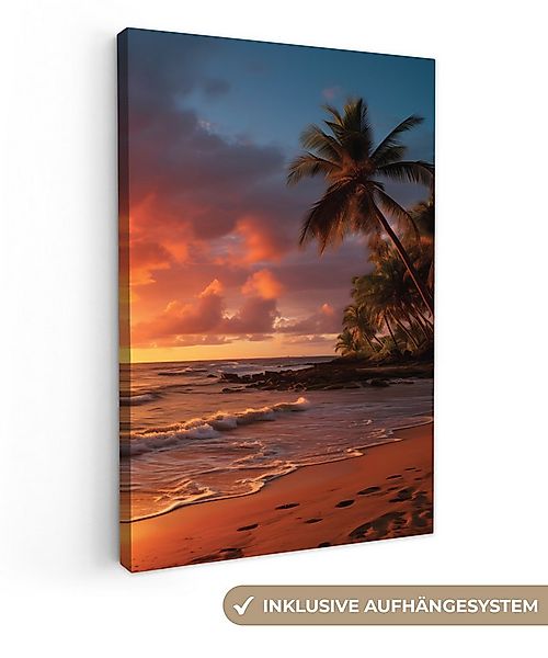 OneMillionCanvasses® Leinwandbild Sonnenuntergang - Palmen - Strand - Meer, günstig online kaufen