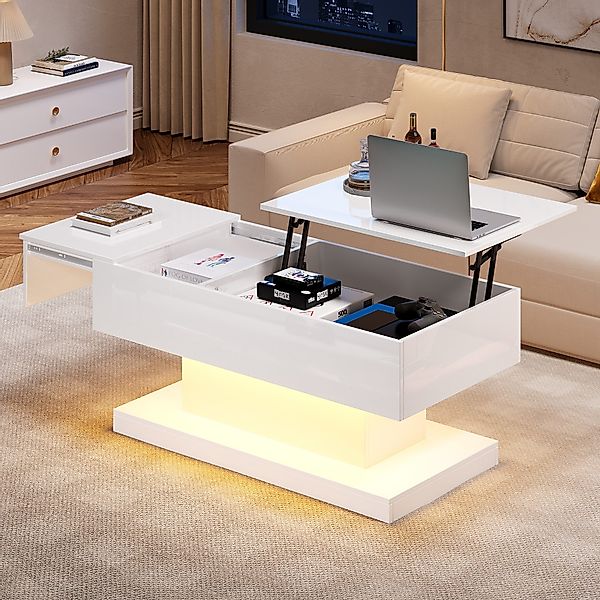 HAUSS SPOLE Couchtisch Hochglanz-Lift-Teetisch mit LED-Beleuchtung günstig online kaufen