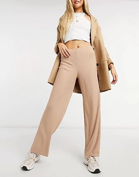 New Look – Gerippte Hose mit weitem Bein in Camel-Braun günstig online kaufen