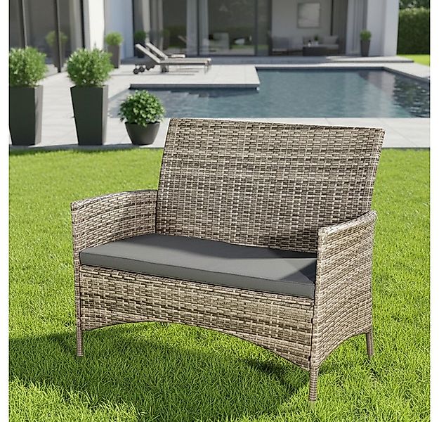 Mucola Gartenbank Gartenbank Sitzbank Polyrattan Schwarz Sitzpolster Balkon günstig online kaufen
