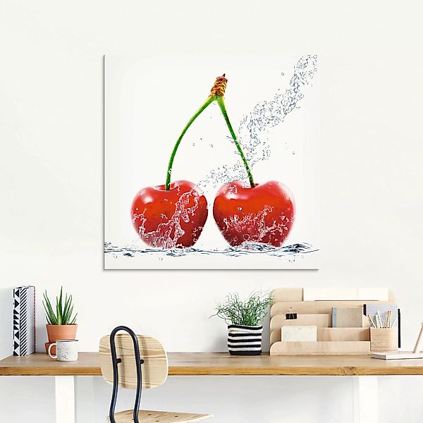 Artland Glasbild "Kirschen mit Spritzwasser", Lebensmittel, (1 St.) günstig online kaufen