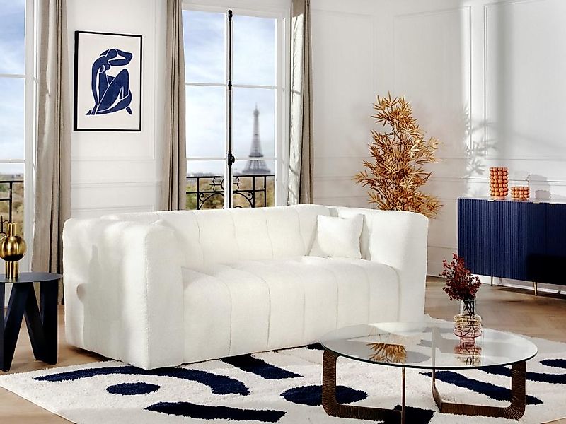 Schlafsofa mit Matratze 3-Sitzer - Bouclé-Stoff - Off-White - Liegefläche 1 günstig online kaufen