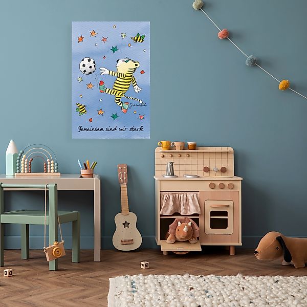 LuckyLinde Leinwandbild "Der kleine Tiger mit Fußball - Gemeinsam stark", T günstig online kaufen