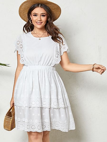 YOINS Plus Größe Hohles Design Tiered Design Kurze Ärmel Kleid günstig online kaufen