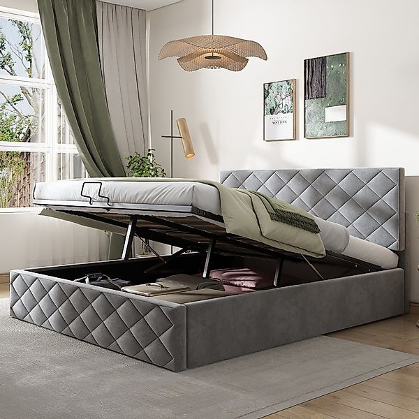 Ulife Polsterbett Grau Doppelbett Samt Hydraulisches günstig online kaufen